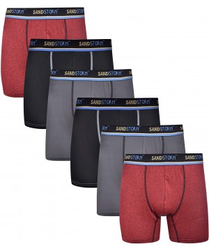 Boxer Briefs Mens Performance Boxer Briefs - 6-Pack Tagless Breathable Underwear Regular or Plus Size - No Fly - Black/Red He...