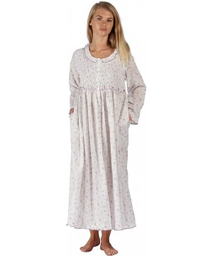 Nightgowns & Sleepshirts Womens Nightgown - Housecoat - Robe 100% Cotton - Elsa - Lilac Rose - CQ18QT54NLR