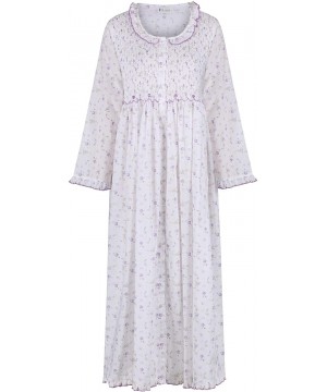 Nightgowns & Sleepshirts Womens Nightgown - Housecoat - Robe 100% Cotton - Elsa - Lilac Rose - CQ18QT54NLR