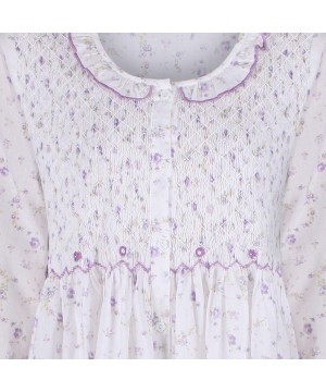 Nightgowns & Sleepshirts Womens Nightgown - Housecoat - Robe 100% Cotton - Elsa - Lilac Rose - CQ18QT54NLR