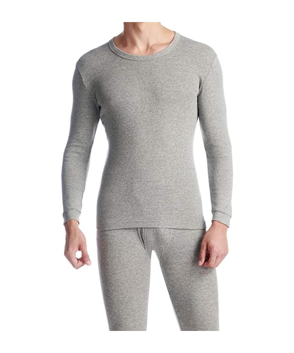 Thermal Underwear Winter Thermal Underwear for Men O-Neck Ultra Soft Long John Warm Base Layer Top and Bottom - Light Gray - ...