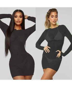 Baby Dolls & Chemises Women's Mesh Sheer Dress Long Sleeve Crop Tops Casual Clubwear Mini Lingerie E-Scenery - Black_2 - CA19...