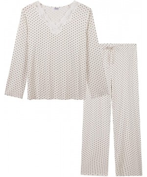 Sets Womens Soft Bamboo V Neck Long Sleeve Pajama/Pj/Sleep/Lounge Sets with Pants - White Polka Dot - CB18WZY35YM