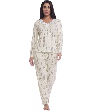 Sets Womens Soft Bamboo V Neck Long Sleeve Pajama/Pj/Sleep/Lounge Sets with Pants - White Polka Dot - CB18WZY35YM