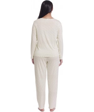 Sets Womens Soft Bamboo V Neck Long Sleeve Pajama/Pj/Sleep/Lounge Sets with Pants - White Polka Dot - CB18WZY35YM