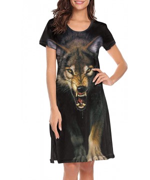 Nightgowns & Sleepshirts Girl Nightgown Galaxy Fantasy Wolf Breathable Funny Short Sleeve Lingerie - Stalking Wolf in - C218W...