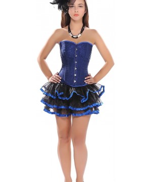 Bustiers & Corsets Womens Fashion Satin Overbust Waist Cincher Boned Corset with Tutu Skirt Dress - Blue 2 - CL12HGQXHAV