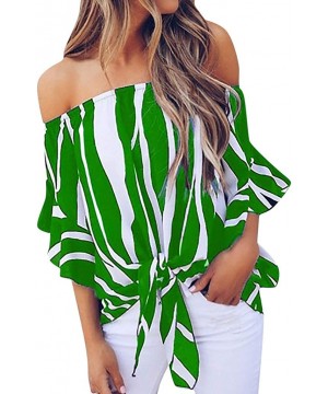 Thermal Underwear Off The Shoulder Tops for Women White Striped Shirt Waist Tie Blouse Short Sleeve Casual T Shirts Tops - Gr...