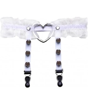 Garters & Garter Belts Women Girls Punk Rivet Heart-Shaped Ring Spikes Elastic Garter Belt Suspender - White - C1186DOX35W