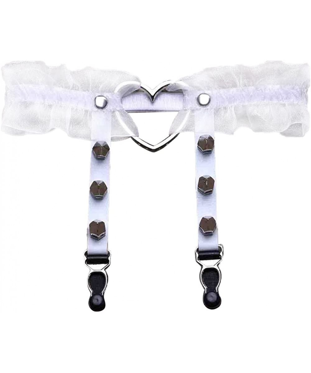 Garters & Garter Belts Women Girls Punk Rivet Heart-Shaped Ring Spikes Elastic Garter Belt Suspender - White - C1186DOX35W