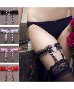 Garters & Garter Belts Women Girls Punk Rivet Heart-Shaped Ring Spikes Elastic Garter Belt Suspender - White - C1186DOX35W