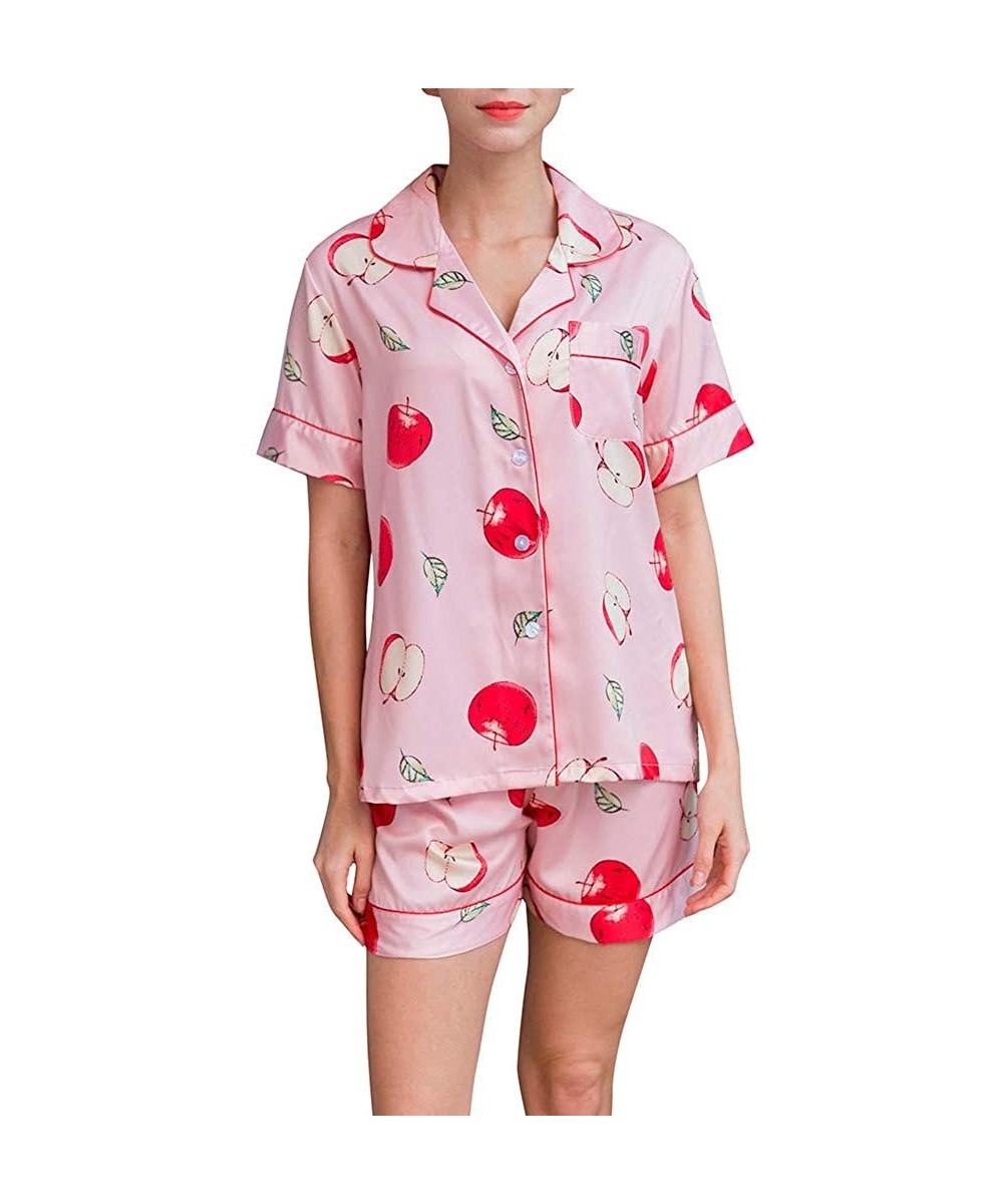 Sets Women's Pajama Sets Pants with Short Tops Cotton Sleepwear Ladies Sleep Sets - Pink - C018T20UDN5