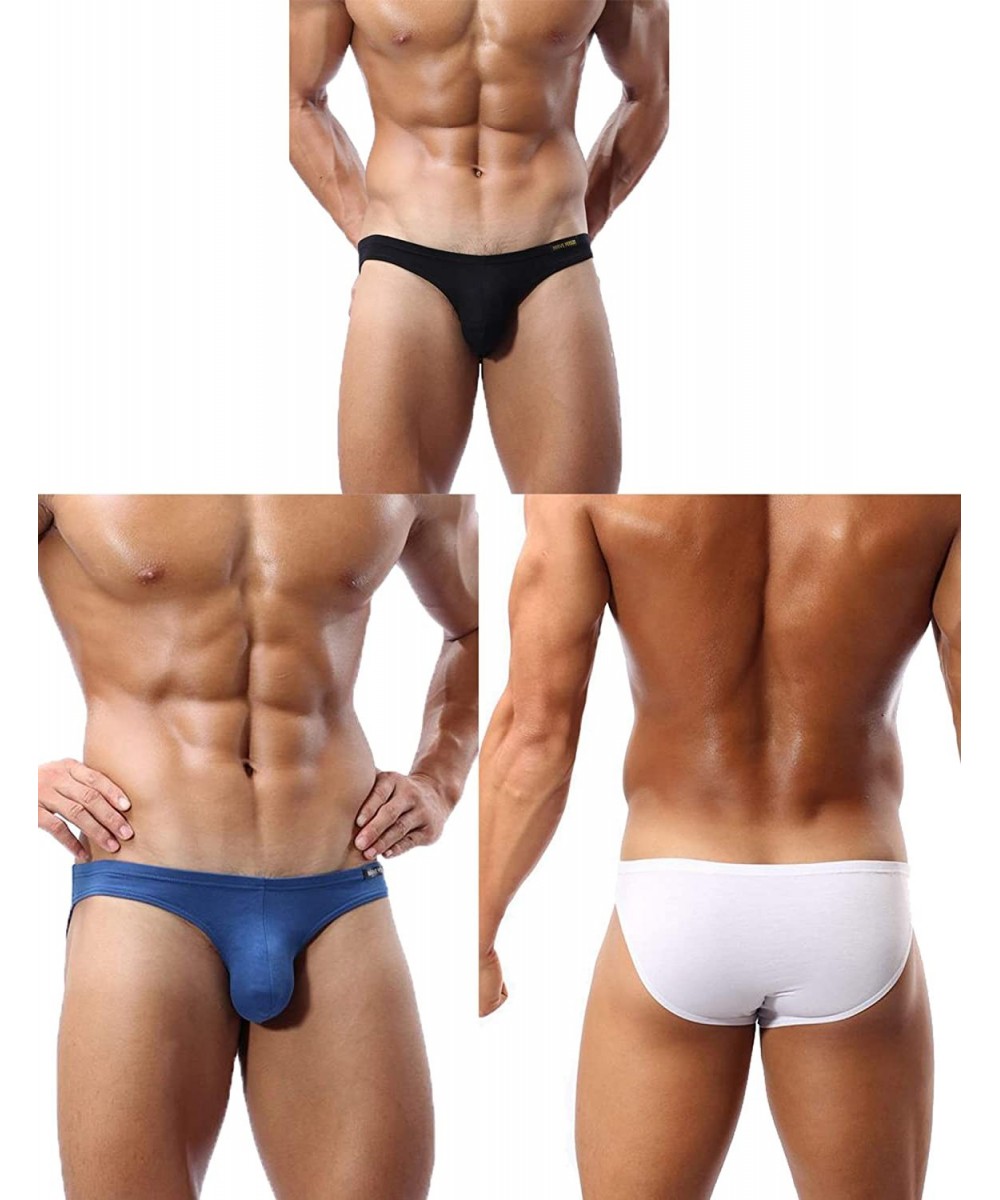 Bikinis Men's Bulge Pouch Low Rise Cotton Bikinis Briefs Underwear Soft Breathable Underpant - 3 Pack Black- White- Blue - CP...