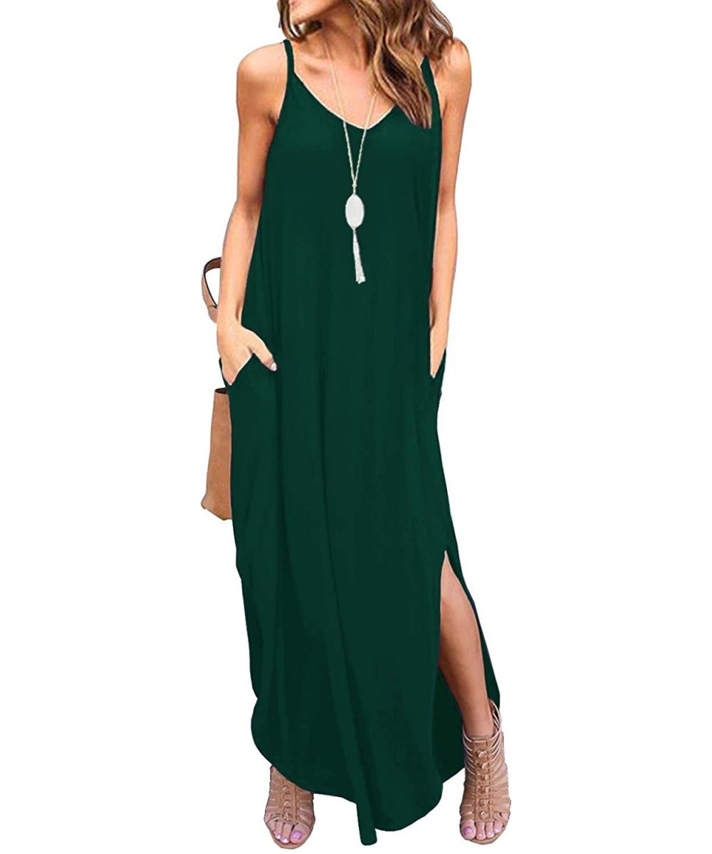 Nightgowns & Sleepshirts Womens Spaghetti Strap Maxi Dresses Pockets Cami Long Dress Cotton Lounge Dress Beach Cozy Nightgown...