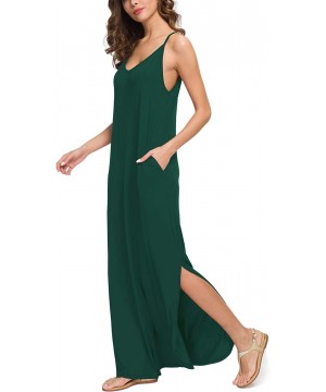 Nightgowns & Sleepshirts Womens Spaghetti Strap Maxi Dresses Pockets Cami Long Dress Cotton Lounge Dress Beach Cozy Nightgown...