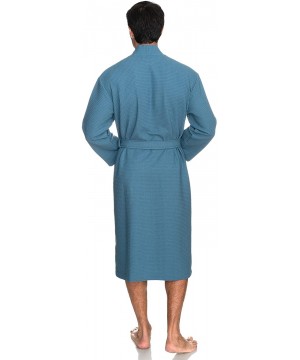 Robes Men's Robe- Kimono Waffle Spa Bathrobe - Niagara Blue - CU183RDSAXE