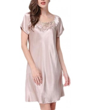 Nightgowns & Sleepshirts Women's Sleepwear Satin Short Sleeve Nightgown Night Dress - 10 - CB19DWN7ORI