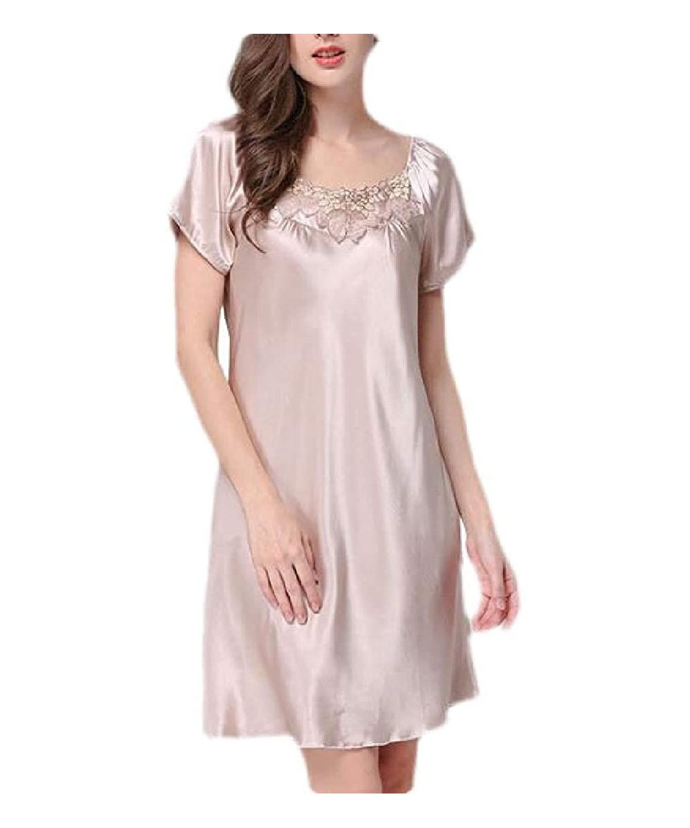 Nightgowns & Sleepshirts Women's Sleepwear Satin Short Sleeve Nightgown Night Dress - 10 - CB19DWN7ORI