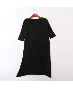 Tops Women V Neck Half Sleeve Mid-Length Pure Color Relaxed Plus-Size Loungewear - Black - CW190X0K7LY