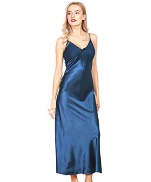 Nightgowns & Sleepshirts Women Sexy Satin Long Nightgown Lace Slip Lingerie Chemise Robe (See Size in Gallery Images) - Blue ...