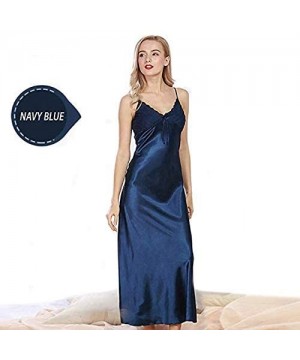 Nightgowns & Sleepshirts Women Sexy Satin Long Nightgown Lace Slip Lingerie Chemise Robe (See Size in Gallery Images) - Blue ...