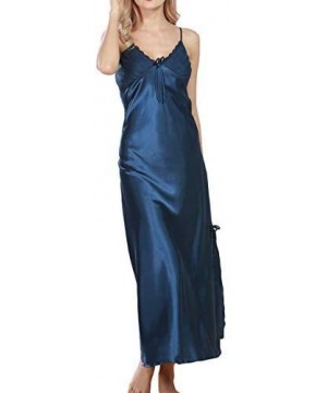 Nightgowns & Sleepshirts Women Sexy Satin Long Nightgown Lace Slip Lingerie Chemise Robe (See Size in Gallery Images) - Blue ...