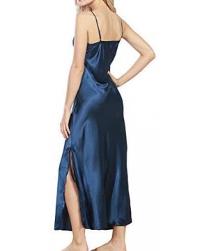 Nightgowns & Sleepshirts Women Sexy Satin Long Nightgown Lace Slip Lingerie Chemise Robe (See Size in Gallery Images) - Blue ...