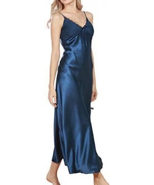 Nightgowns & Sleepshirts Women Sexy Satin Long Nightgown Lace Slip Lingerie Chemise Robe (See Size in Gallery Images) - Blue ...