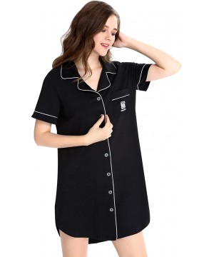 Sets Womens Nightshirt Short Sleeves Pajama Boyfriend Shirt Dress Nightie Sleepwear PJ - Black-1 - CG18EDSIT33