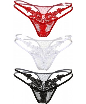 Panties Women's 3 Pack Sexy Lace Thong Panty - One Size Fits All (fits S/M/L) - CD11QZNCBEB