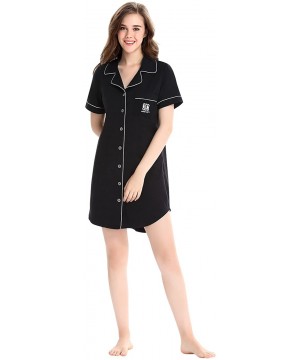 Sets Womens Nightshirt Short Sleeves Pajama Boyfriend Shirt Dress Nightie Sleepwear PJ - Black-1 - CG18EDSIT33