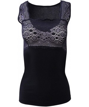 Camisoles & Tanks Luxury 100% Mako Cotton Women's Lace-Trimmed Tank Top. Proudly Made in Italy. - Nero - CK18TGM4XXE