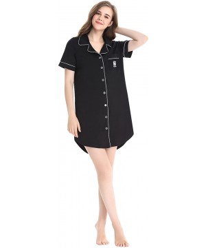 Sets Womens Nightshirt Short Sleeves Pajama Boyfriend Shirt Dress Nightie Sleepwear PJ - Black-1 - CG18EDSIT33