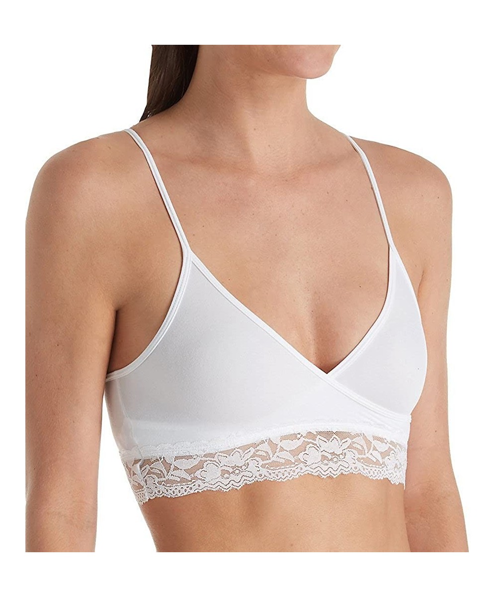 Bras Women's Silk Magic Crossover Bra with Lace Trim 8850 - Porcelain - C01882H7XDO