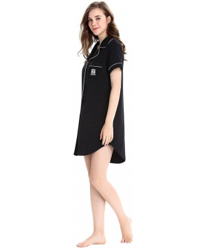 Sets Womens Nightshirt Short Sleeves Pajama Boyfriend Shirt Dress Nightie Sleepwear PJ - Black-1 - CG18EDSIT33