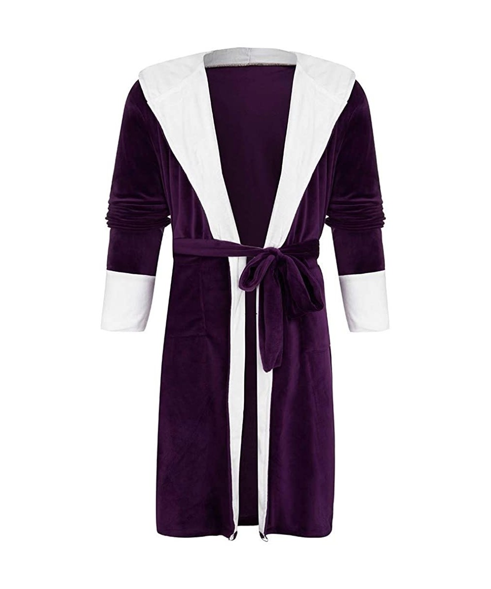 Robes Women Winter Plush Lengthened Bathrobe Home Clothes Long Sleeved Coat - Purple - CO193IITELM