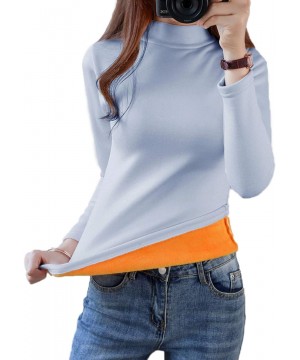 Thermal Underwear Women's Thermal Underwear Tops Winter Warm High Neck Fleece Lined Baselayer Long Shirts - Blue - CQ18ZGSYO82