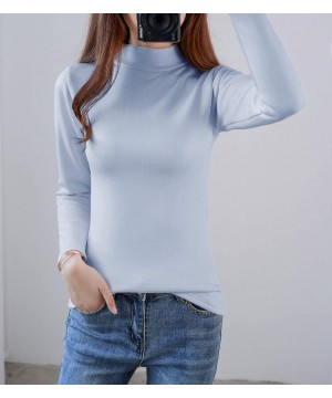 Thermal Underwear Women's Thermal Underwear Tops Winter Warm High Neck Fleece Lined Baselayer Long Shirts - Blue - CQ18ZGSYO82