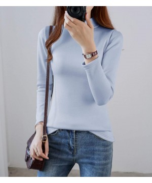 Thermal Underwear Women's Thermal Underwear Tops Winter Warm High Neck Fleece Lined Baselayer Long Shirts - Blue - CQ18ZGSYO82