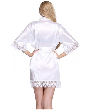 Robes Sexy Dressing Gown Women Short Satin Bride Robe Lace Silk Kimono Bathrobe Bridesmaid Nightwear Peignoir - White - CB194...