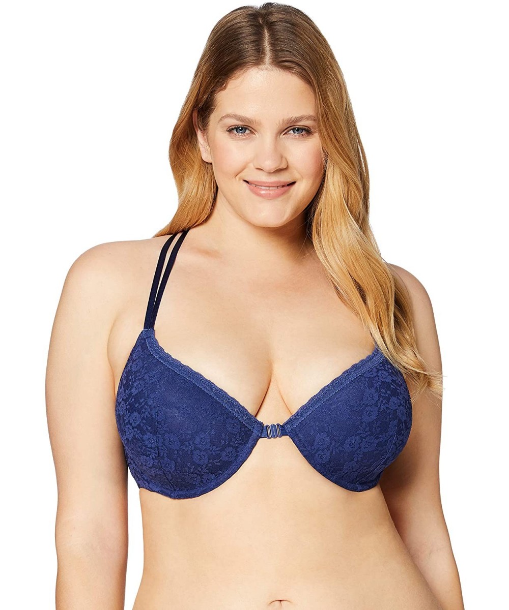 Bras Women's Front Closure Lace Racerback Bra - French Navy - CA1803M5M80