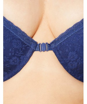 Bras Women's Front Closure Lace Racerback Bra - French Navy - CA1803M5M80