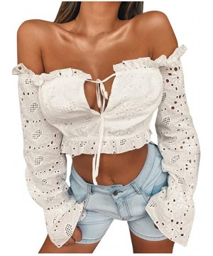 Baby Dolls & Chemises Womens Off Should Short Tops T-Shirt Lace Cami Top Long Sleeve Blouse Tees Party Pullover - White - CC1...