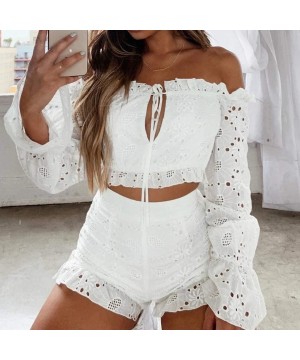 Baby Dolls & Chemises Womens Off Should Short Tops T-Shirt Lace Cami Top Long Sleeve Blouse Tees Party Pullover - White - CC1...