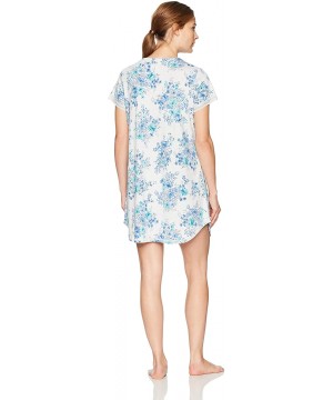 Nightgowns & Sleepshirts Women's Pajama Short Sleeve Pj Sleepdress - Floral Bay Blue and White - CV183OCH5OZ