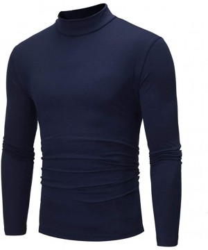 Thermal Underwear Men's Long Sleeve Slim Fit Mock Neck Base Layer Thermal Underwear Shirts - Navy - CO18A5R4ZAA