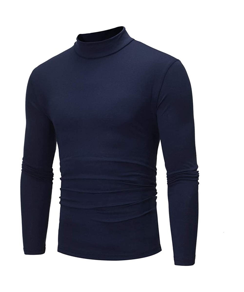 Thermal Underwear Men's Long Sleeve Slim Fit Mock Neck Base Layer Thermal Underwear Shirts - Navy - CO18A5R4ZAA