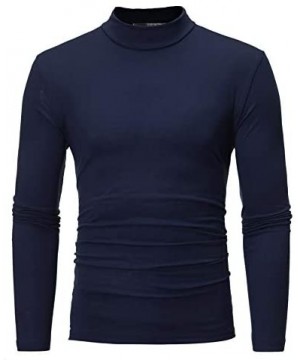 Thermal Underwear Men's Long Sleeve Slim Fit Mock Neck Base Layer Thermal Underwear Shirts - Navy - CO18A5R4ZAA