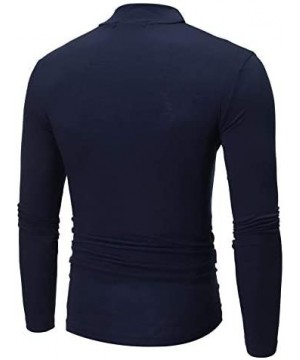 Thermal Underwear Men's Long Sleeve Slim Fit Mock Neck Base Layer Thermal Underwear Shirts - Navy - CO18A5R4ZAA