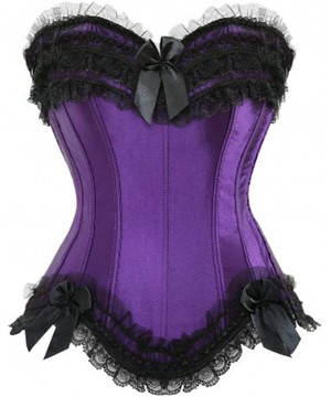 Bustiers & Corsets Women's Sexy Lace Overbust Satin Brocade Corset Bowknot Waist Cincher Bustier Shapewear - Purple - CJ18LAX...